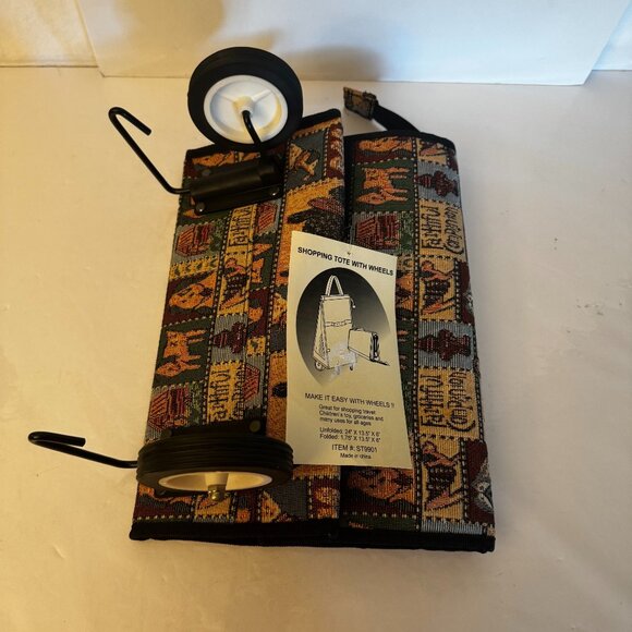 Scottie Tapestry Rolling Travel Collapsible Bag on Wheels Vtg Portable Travel To - Picture 15 of 16